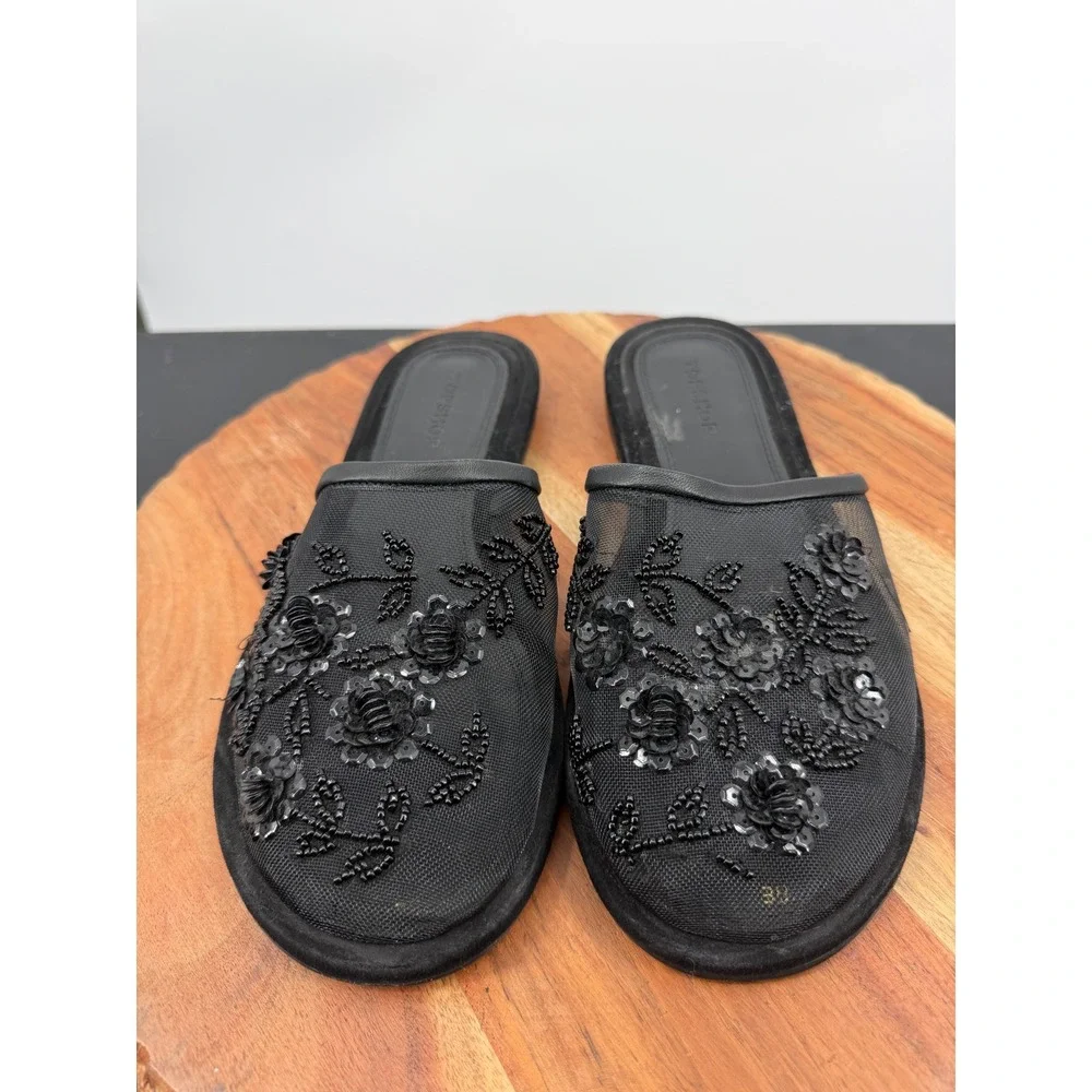 Topshop Bambi Floral Mesh Slide Sandals UK 5 US 7 Black Beaded Sequin Embellish